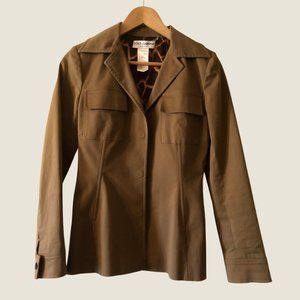 DOLCE & GABBANA Tan Cotton Single Breasted Blazer With Leopard Print Lining